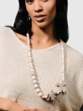 Alembika Lotus Bead Necklace Oat Resin Statement Art Jewelry NWT